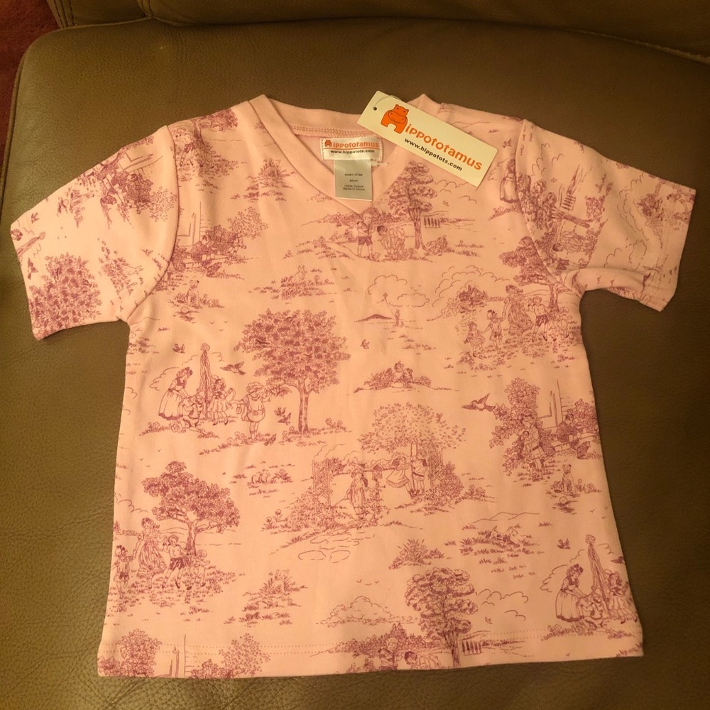 Girls Toddler Hippototamus Pink Toile Shirt Sz 2T